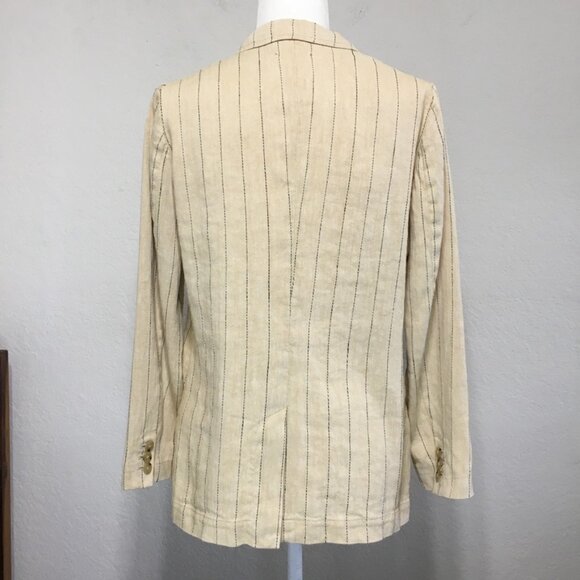 Forte Forte NWT Womens 2 Sand Yellow Pinstripe Linen Cotton Blend Blazer Jacket - Picture 3 of 16